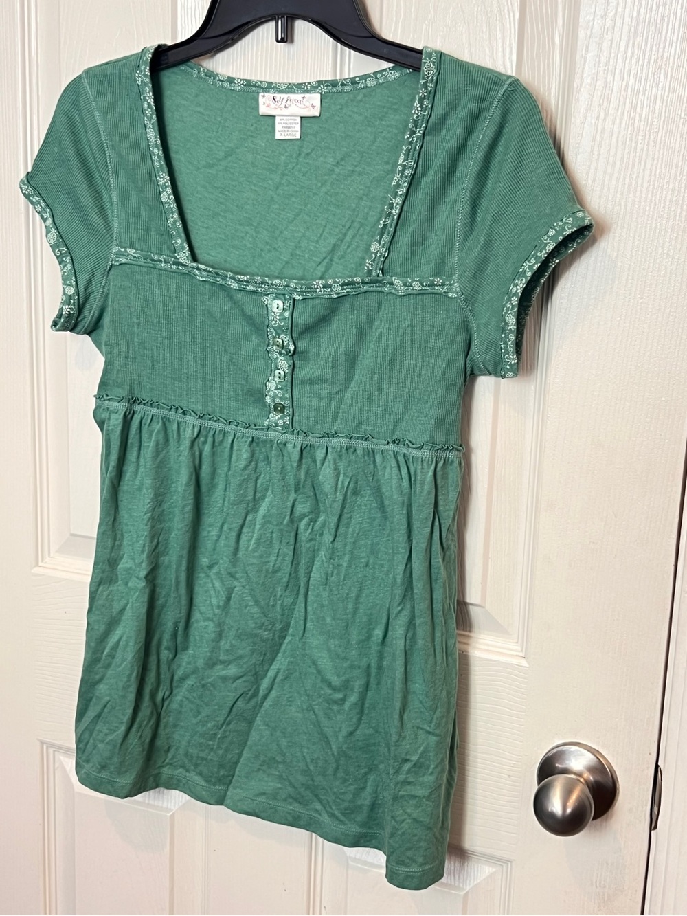 Self Esteem Sage Green Floral Trim Peplum Top XL Y2K Cottagecore Babydoll